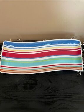 NEW Summer Living 16”x6.5” Striped Ceramic Serving Tray